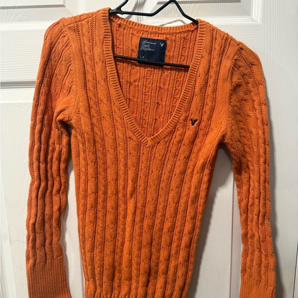 American Eagle Outfitters Orange Cable Knit Sweater